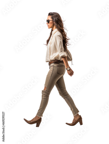 Woman walking pose in transparent background 