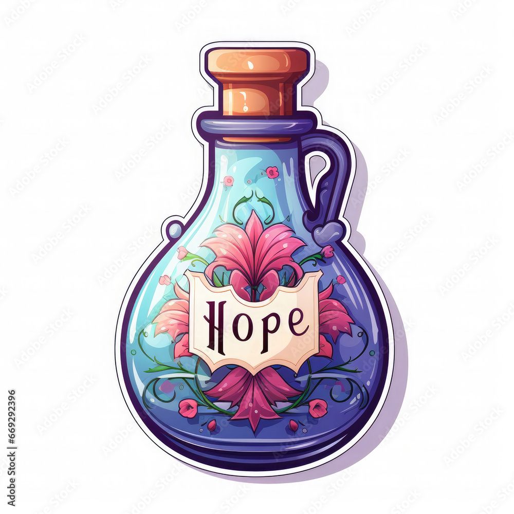 Hope potion bottle with a label isolated on a white background. Hope potion bottle with a label isolated on a white background.