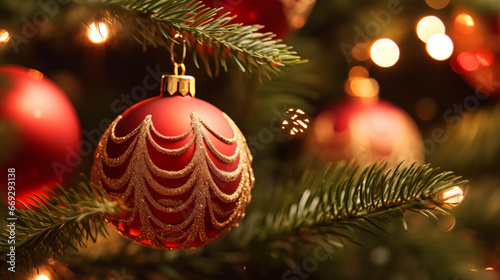 Christmas decorations on a christmas tree