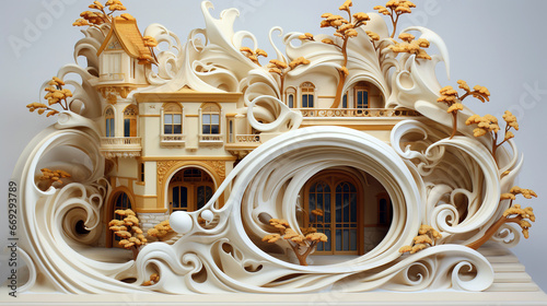 Baroque Revival Mansion in Surreal Fluidity, generative ai photo