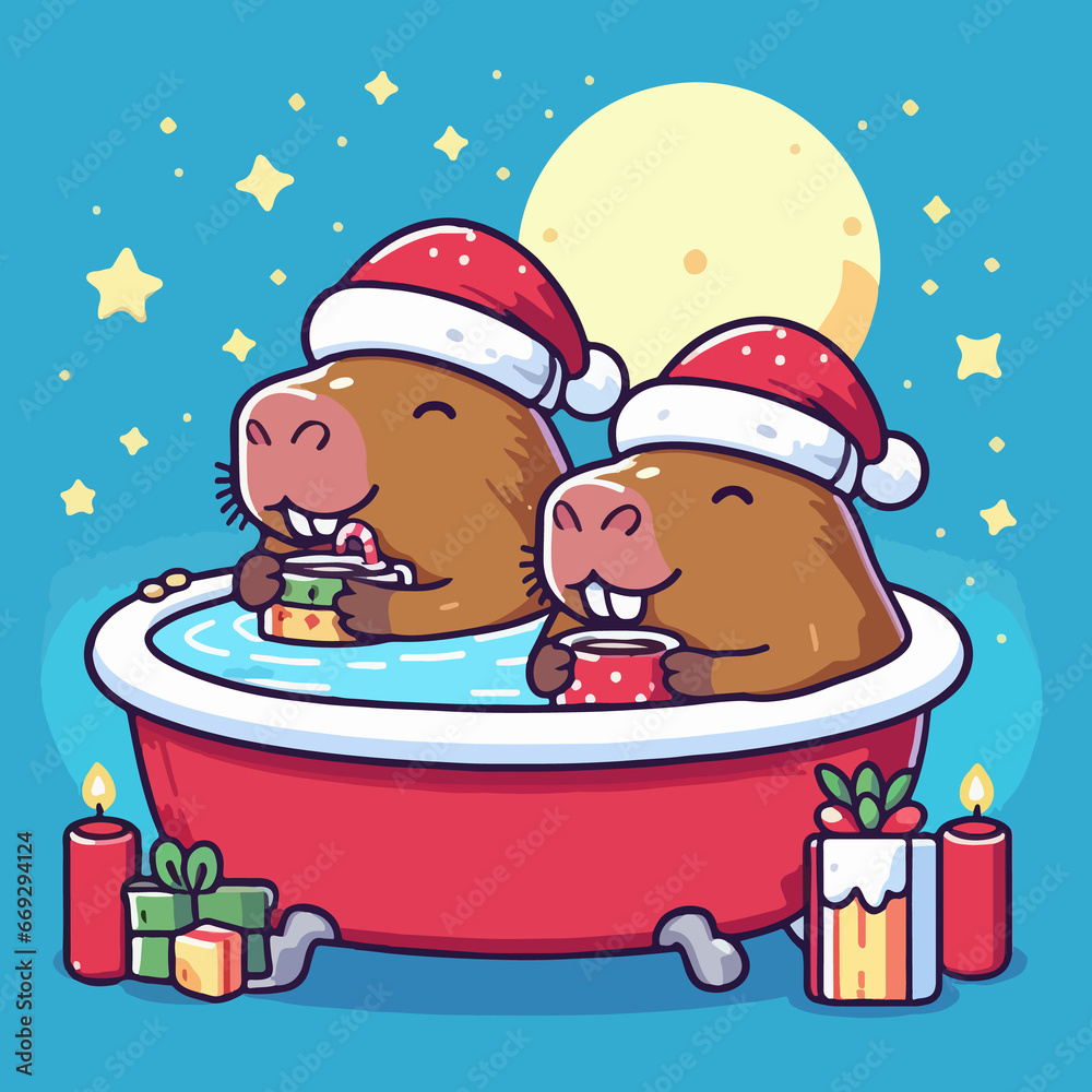Fototapeta premium Christmas Capybaras