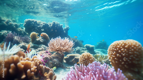 underwater picture of the coral reef, corals and tropical fish, diving, protecting the nature, sea life, global warming, environment, ecology, protecting the sea, multicolored coral, rainbow