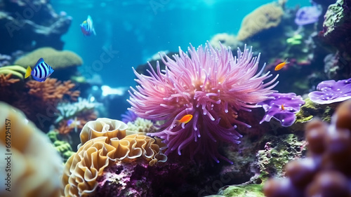 underwater picture of the coral reef  corals and tropical fish  diving  protecting the nature  sea life  global warming  environment  ecology  protecting the sea  multicolored coral  rainbow