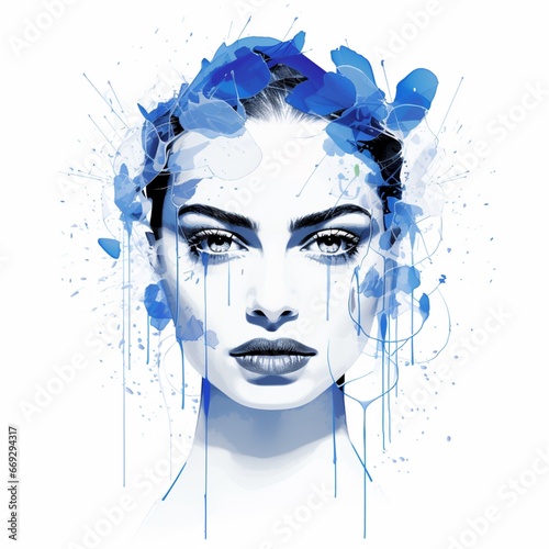 Line artificial intelligence abstract human face illustration picture AI generated art