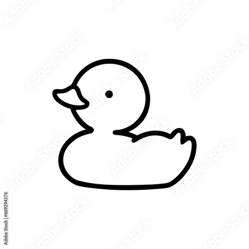 A minimalist line drawing of a classic rubber duck, evoking childhood and bath time fun.
