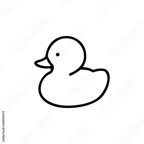 A minimalist line drawing of a classic rubber duck, evoking childhood and bath time fun.
