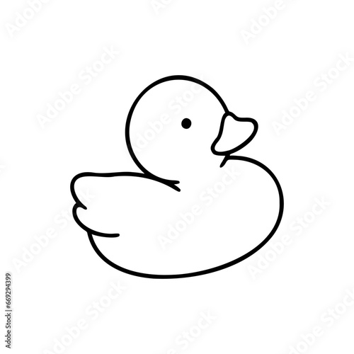 A minimalist line drawing of a classic rubber duck, evoking childhood and bath time fun.
