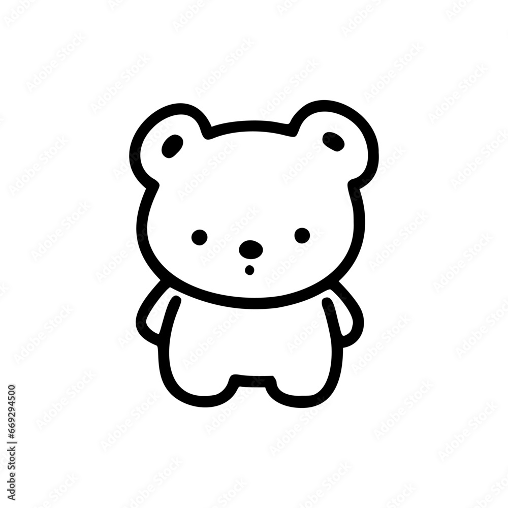 Simple and modern black and white drawing of a cute standing bear, perfect for minimalist design themes.