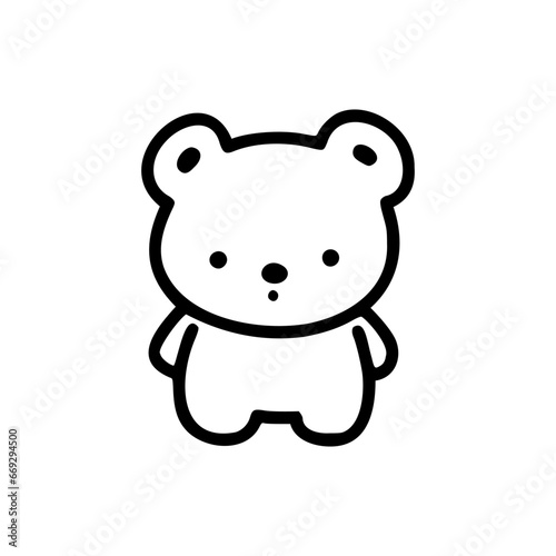 Simple and modern black and white drawing of a cute standing bear  perfect for minimalist design themes.