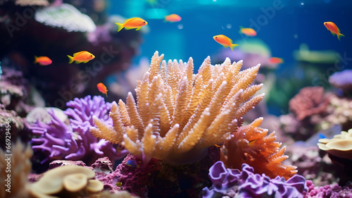 underwater picture of the coral reef, corals and tropical fish, diving, protecting the nature, sea life, global warming, environment, ecology, protecting the sea, multicolored coral, rainbow © GrafitiRex