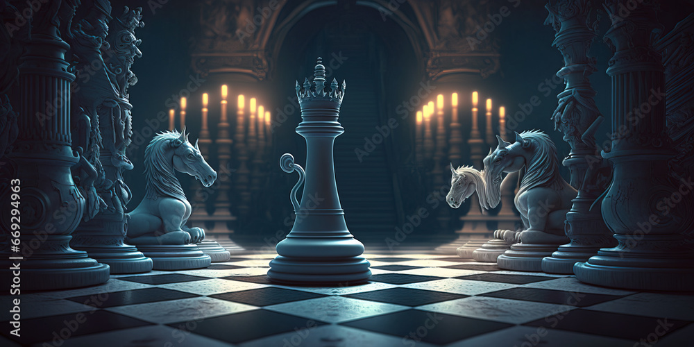 Game of chess. surreal mystical fantasy artwork. Generative AI - obrazy, fototapety, plakaty 