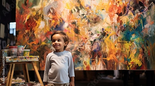 Child artist at art exhibition