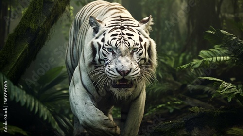 White tiger in the jungle  4k  wallpaper. generative ai