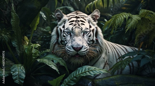 White tiger in the jungle  4k  wallpaper. generative ai