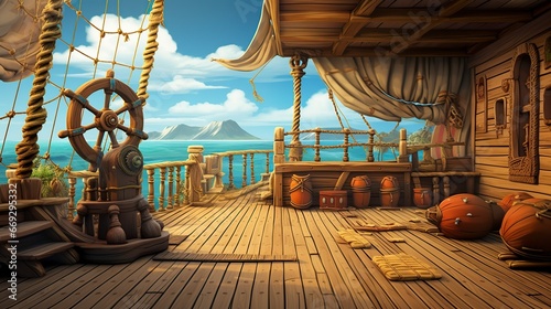 Foto made for kids pirate ship deck empty background 3D cartoon