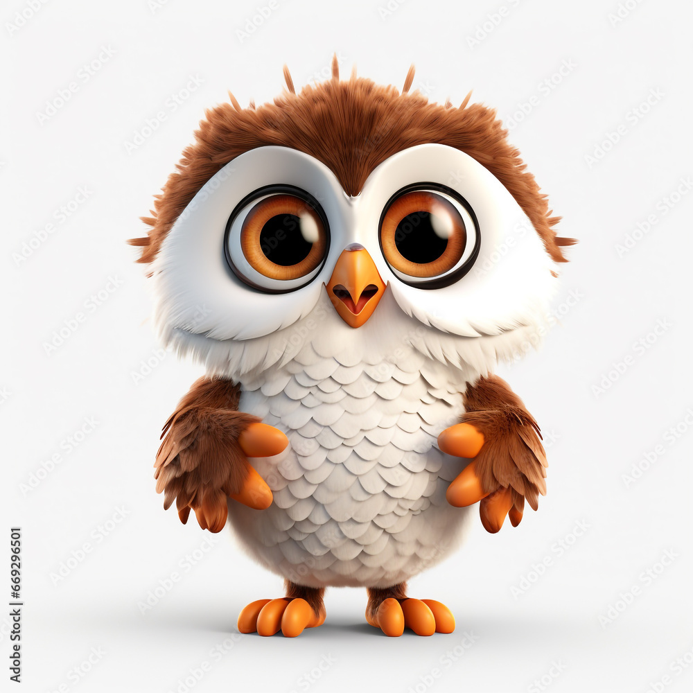 3D cartoon illustration of an owl with a happy face. Isolated on solid background. 3D cartoon illustration of an owl with a happy face. Isolated on solid background.