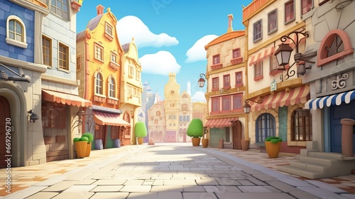 empty background of the old town of a city in 3d cartoon