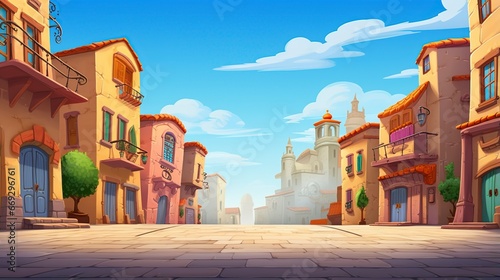 empty background of the old town of a city in 3d cartoon