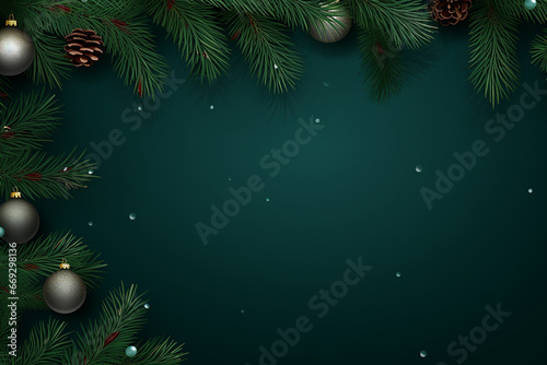Christmas Border with Fir Branches and Decoration Ornaments Elements Background - Created with Generative AI Tools