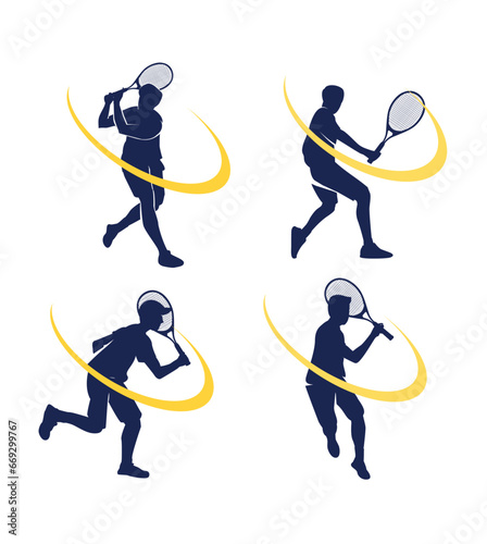 Great vector editable tennis player forehand and backhand poses for any graphic background	