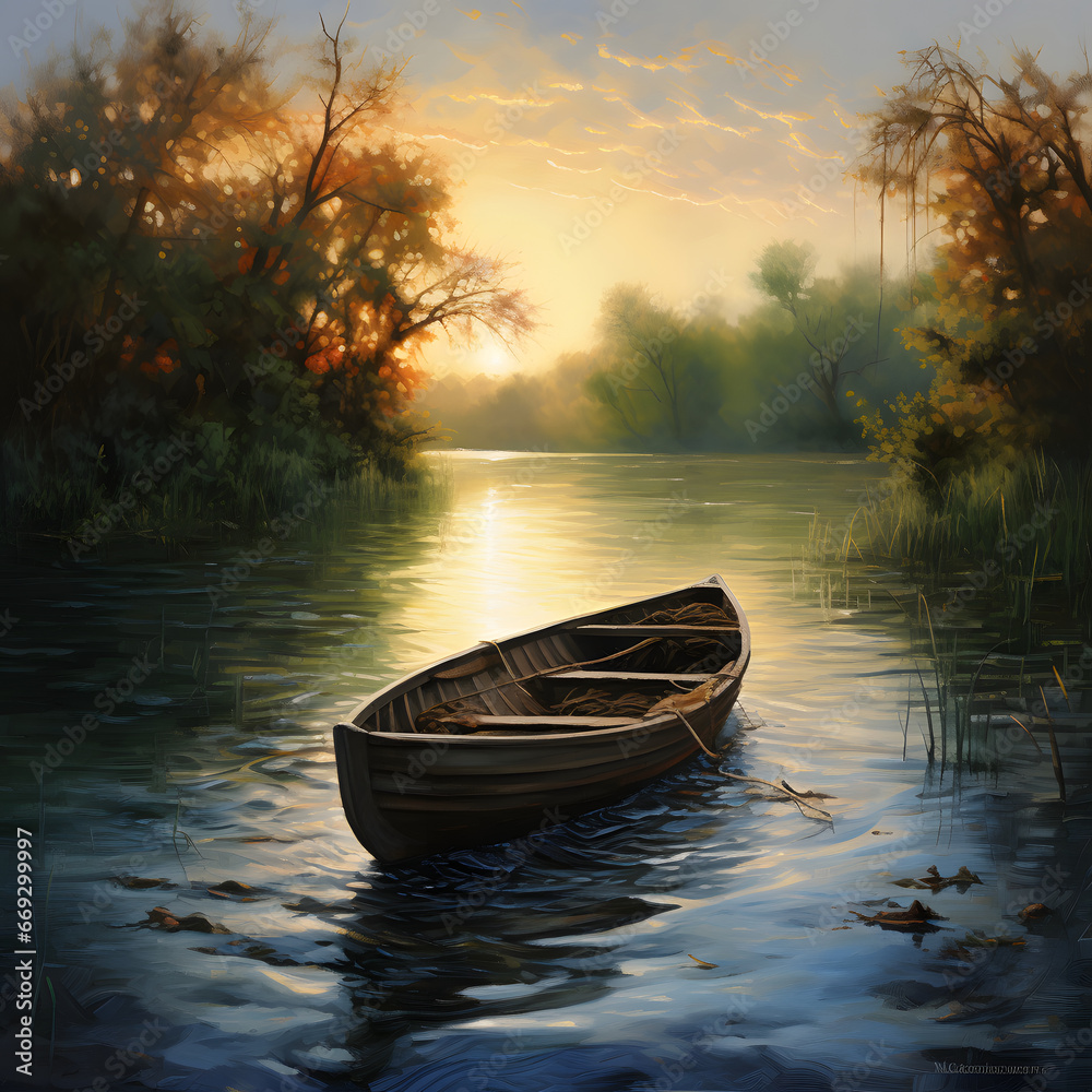 Fototapeta premium boat in river AI generated