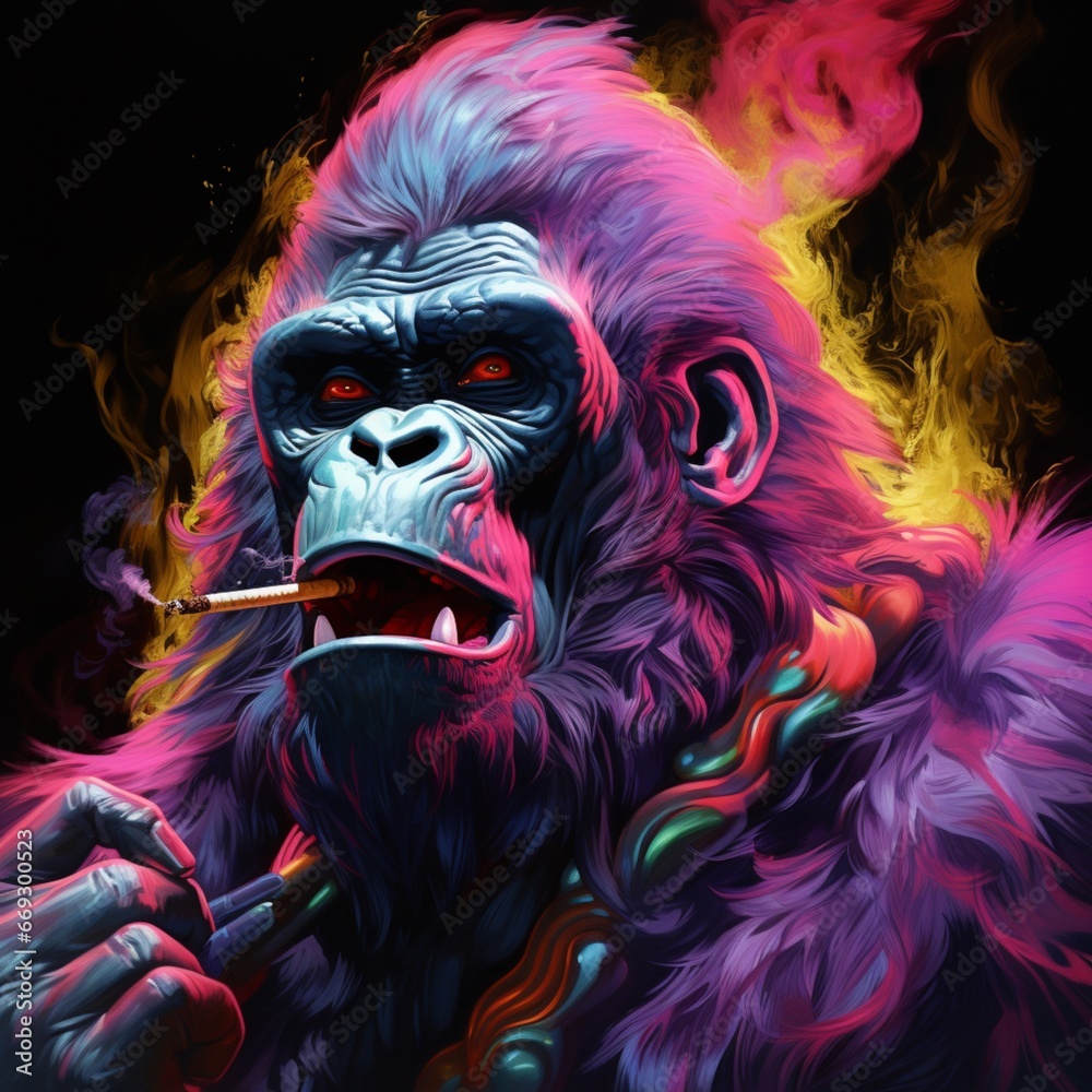 Phantasmal iridescent gorilla realistic colorful photography image AI generated art