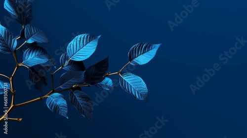 blue plant leaves in the nature in fall season, blue background. generative ai