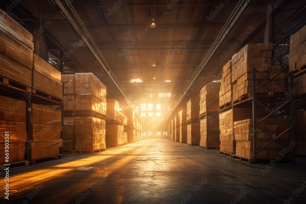 Warehouse during golden hour with sun rays peeking in