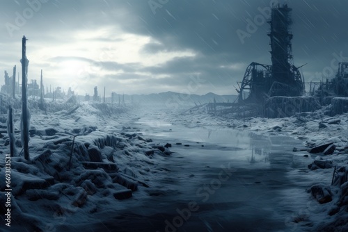Nuclear winter concept, frozen desolation