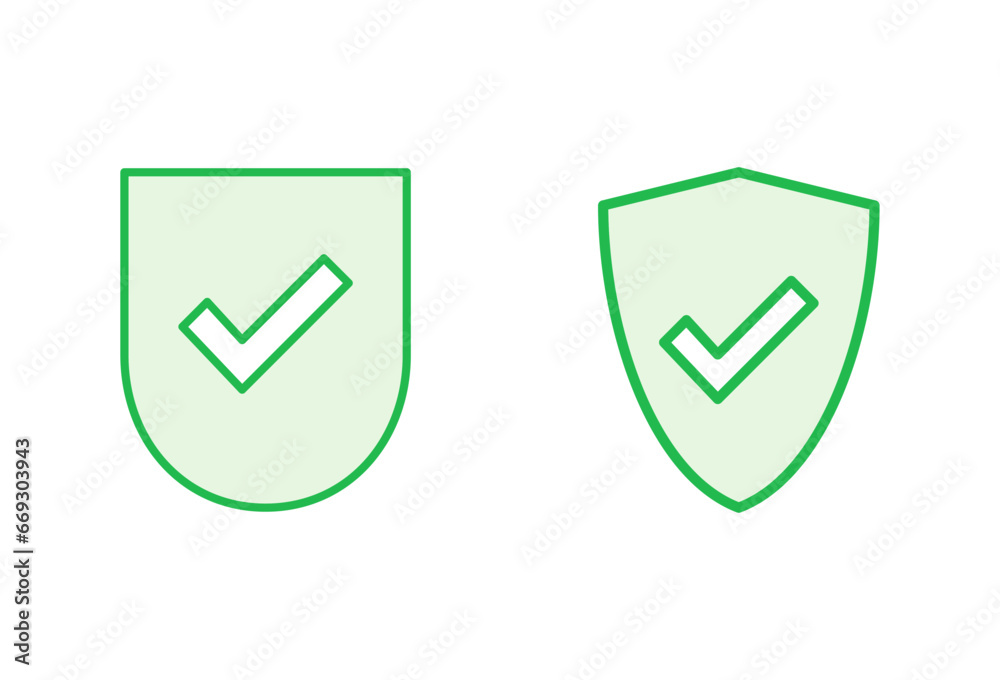 Shield check mark icon set. Protection approve sign. Safe icon vector Shield check mark icon set. Protection approve sign. Safe icon vector