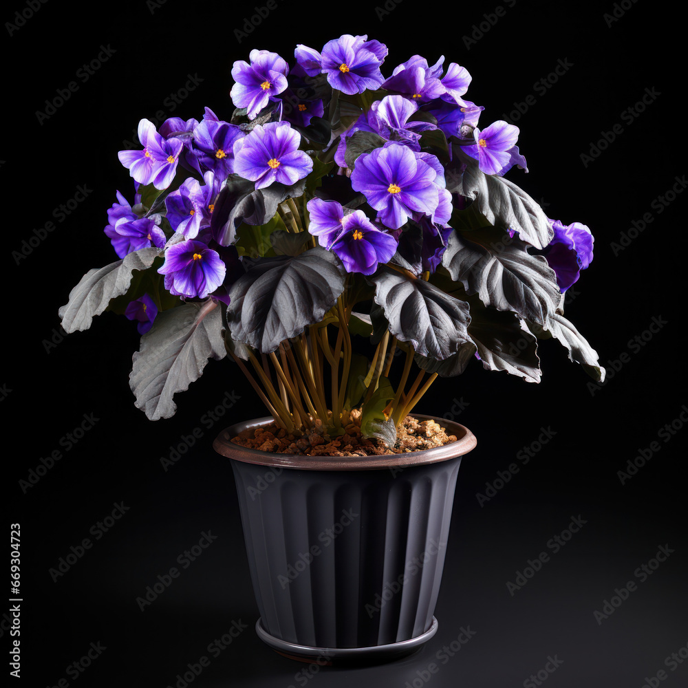 African Violet (Saintpaulia) Studio Shot Isolated on Clear Background, Generative AI