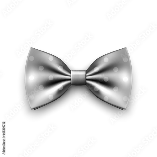 Vector 3d Realistic Gray Silver Bow Tie Icon Closeup Isolated on White Background. Silk Glossy Bowtie, Tie Gentleman. Mockup, Design Template. Bow tie for Man. Mens Fashion, Fathers Day Holiday