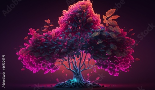 September everbearing raspberry tree neon light Ai generated art photo