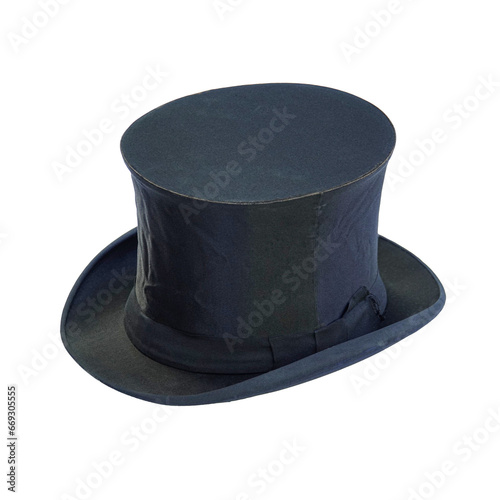 vintage cylinder top hat isolated on white background. side view