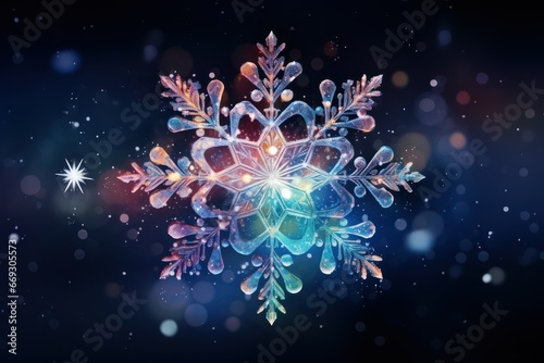 Digital Christmas greeting card with holographic snowflakes.