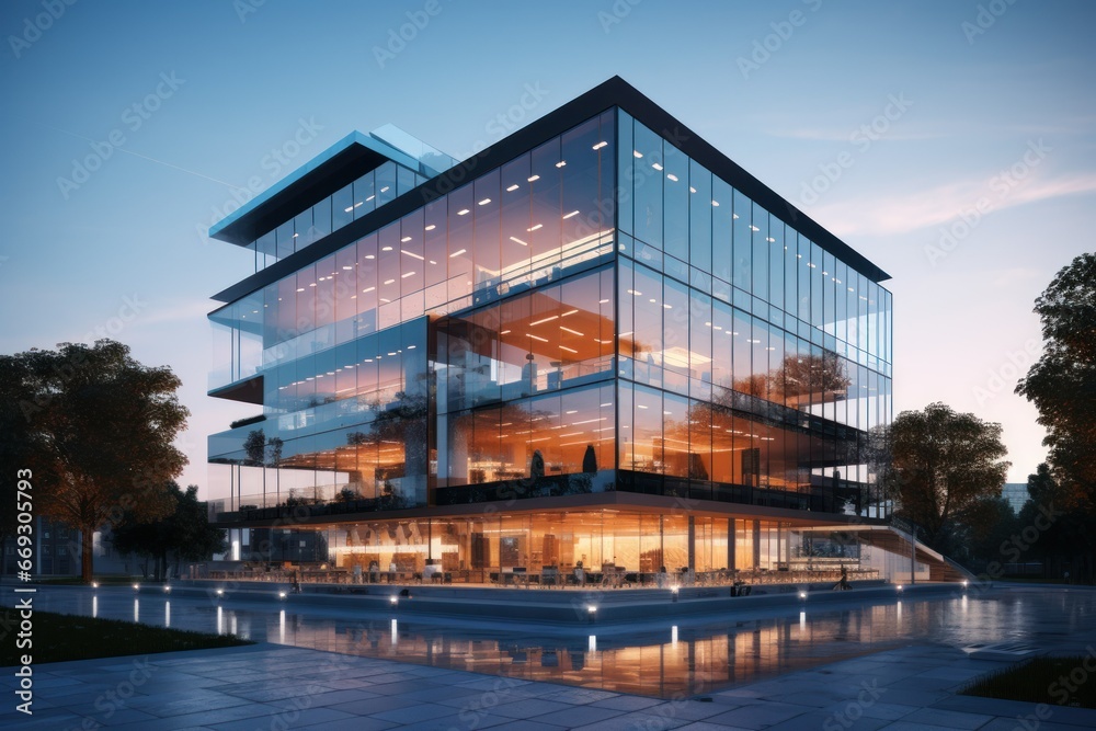 Modern office building with a glass exterior.