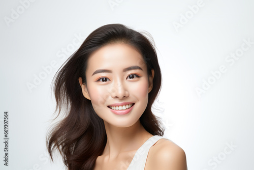 Beautiful face of young woman and skin care with healthy facial skin natural makeup.