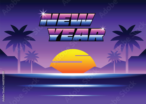 Happy new year background decorative with 80's modern vintage retro style