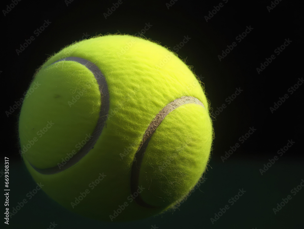 Closeup of a tennis ball on black background