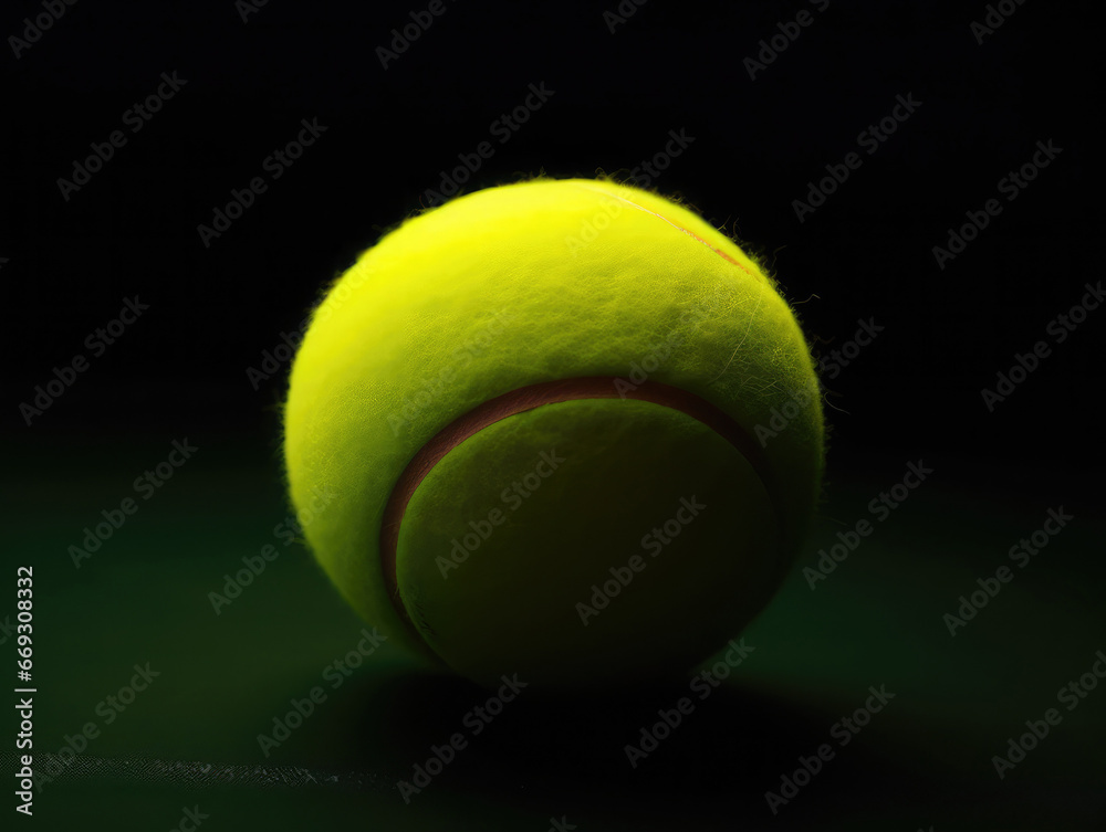 Tennis ball on the court. Tennis game concept, dramatic lighting 