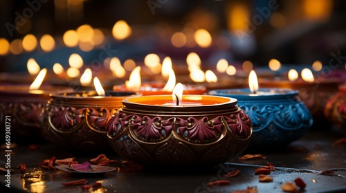 Close-up of a Diya with intricate design, crafted from fine clay