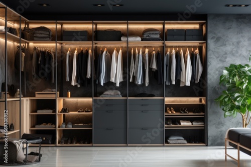 Walk-in wardrobe, closet, dressing romm in large modern house