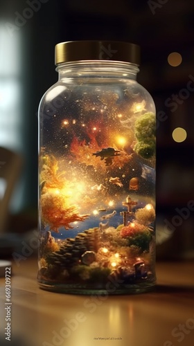 The entire universe contained inside a glass jar Ai generated art