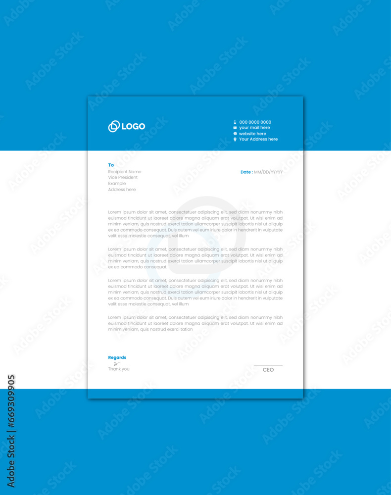 Corporate Letterhead Layout with Blue Curves