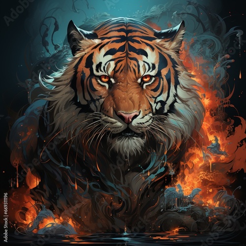 Tiger head vector wild animal face illustration picture AI generated art © Biplob