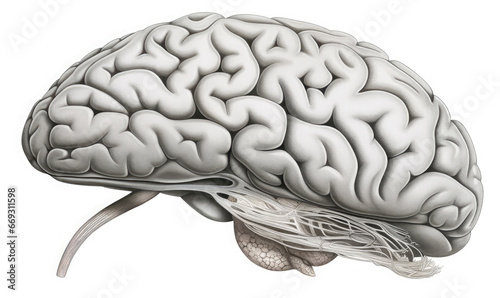 Human brain anatomy. Black and white illustration.  photo