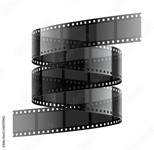 Online cinema video film tape, Isolated on white background. Retro movie film-reel ribbon with frames for cinematography. Vector illustration.