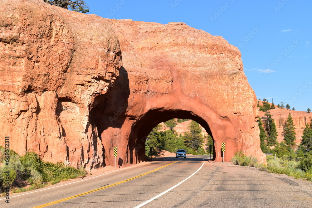 Red Canyon Tunnel -  Gateway to natural wonders. Utah, USA.