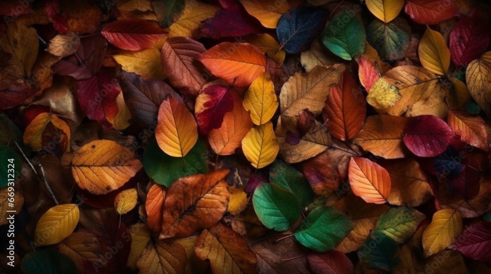 Top view autumn leaves colorful ground background photo AI generated art Top view autumn leaves colorful ground background photo AI generated art