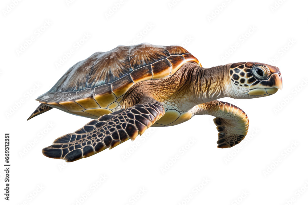 Obraz premium sea turtle isolated on a transparent background, green sea turtle swimming isolated. Generative AI